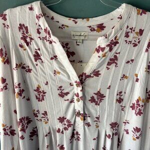 Wonderly White Purple Floral V Neck 3/4 Bishop Sleeve Tunic L Cottagecore NWT